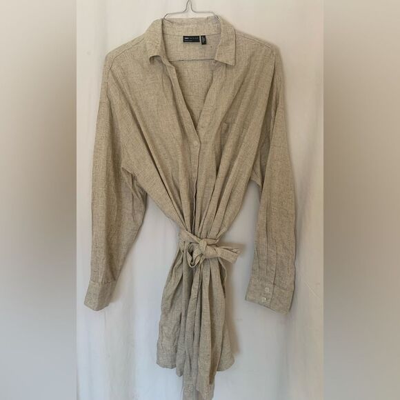 Linen Shirt Dress asos long sleeve button down size 8 Boho Cream Mini Dress - Picture 3 of 6